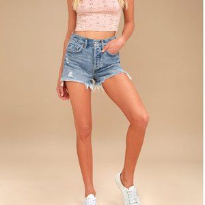 Brand New AGOLDE Parker Light Wash Distressed High-Waisted Shorts Size 28